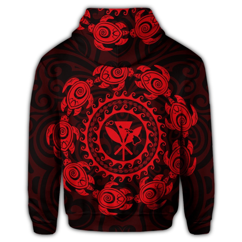 Hawaiian Map Kanaka Turtles Circle Style Red Polynesian Zip Hoodie - Polynesian Pride