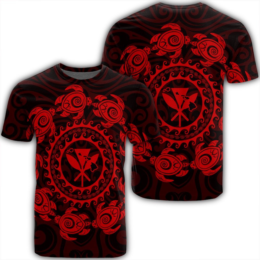 Hawaiian Map Kanaka Turtles Circle Style Red Polynesian T Shirt Unisex Black - Polynesian Pride