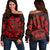 Hawaiian Map Kanaka Turtles Circle Style Red Polynesian Women's Off Shoulder Sweater - AH Black - Polynesian Pride