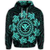 Hawaiian Map Kanaka Turtles Circle Style Turquoise Polynesian Hoodie - Polynesian Pride
