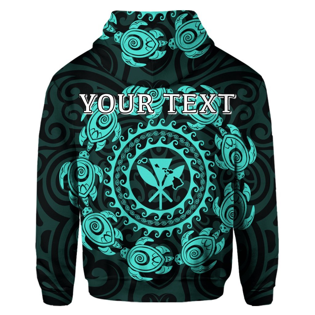 Custom Hawaiian Map Kanaka Turtles Circle Style Turquoise Polynesian Hoodie - Polynesian Pride
