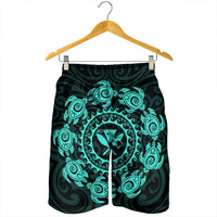 Hawaiian Map Kanaka Turtles Circle Style Turquoise Polynesian Men's Shorts - AH - Polynesian Pride