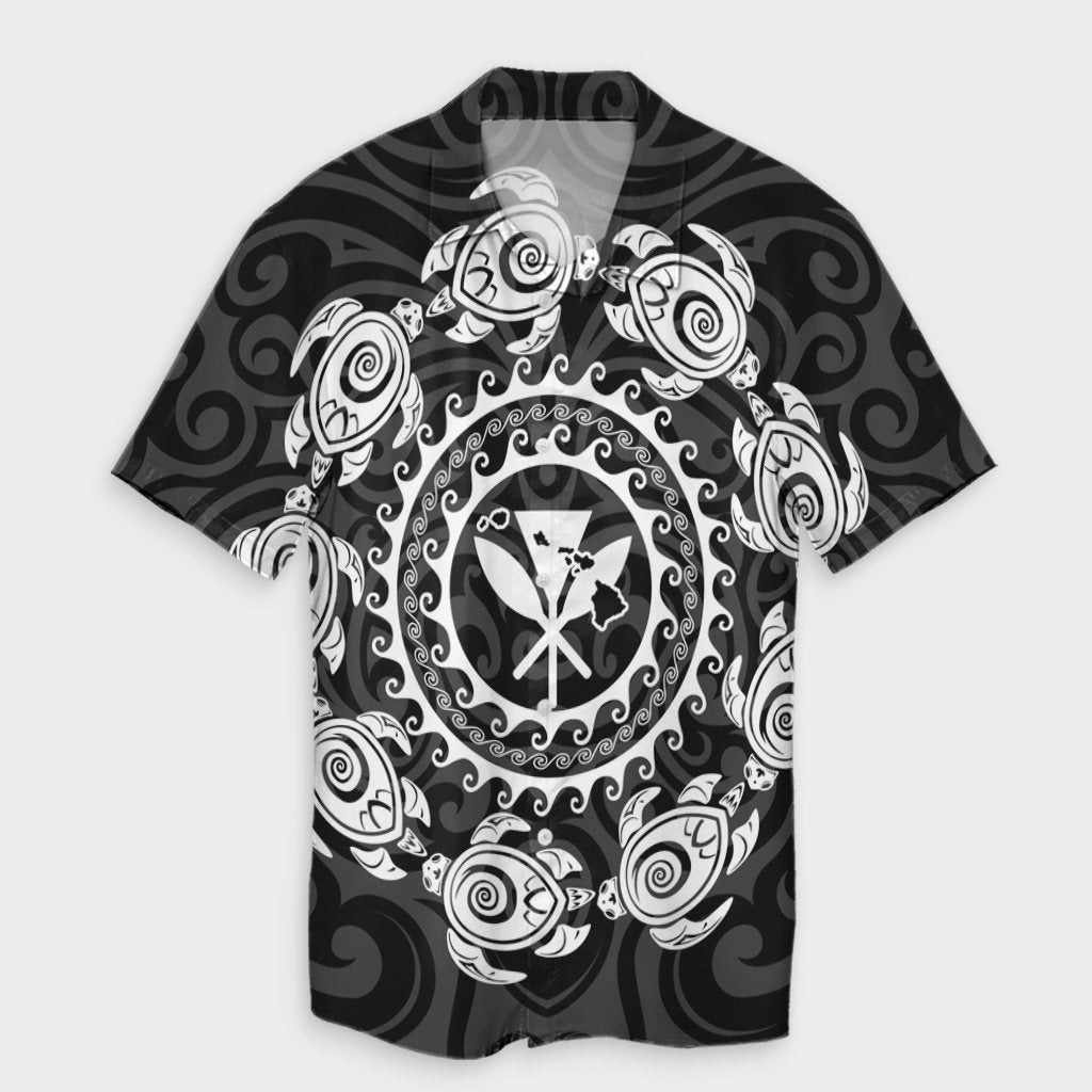 Hawaiian Map Kanaka Turtles Circle Style White Polynesian Hawaiian Shirt - AH Unisex Black - Polynesian Pride