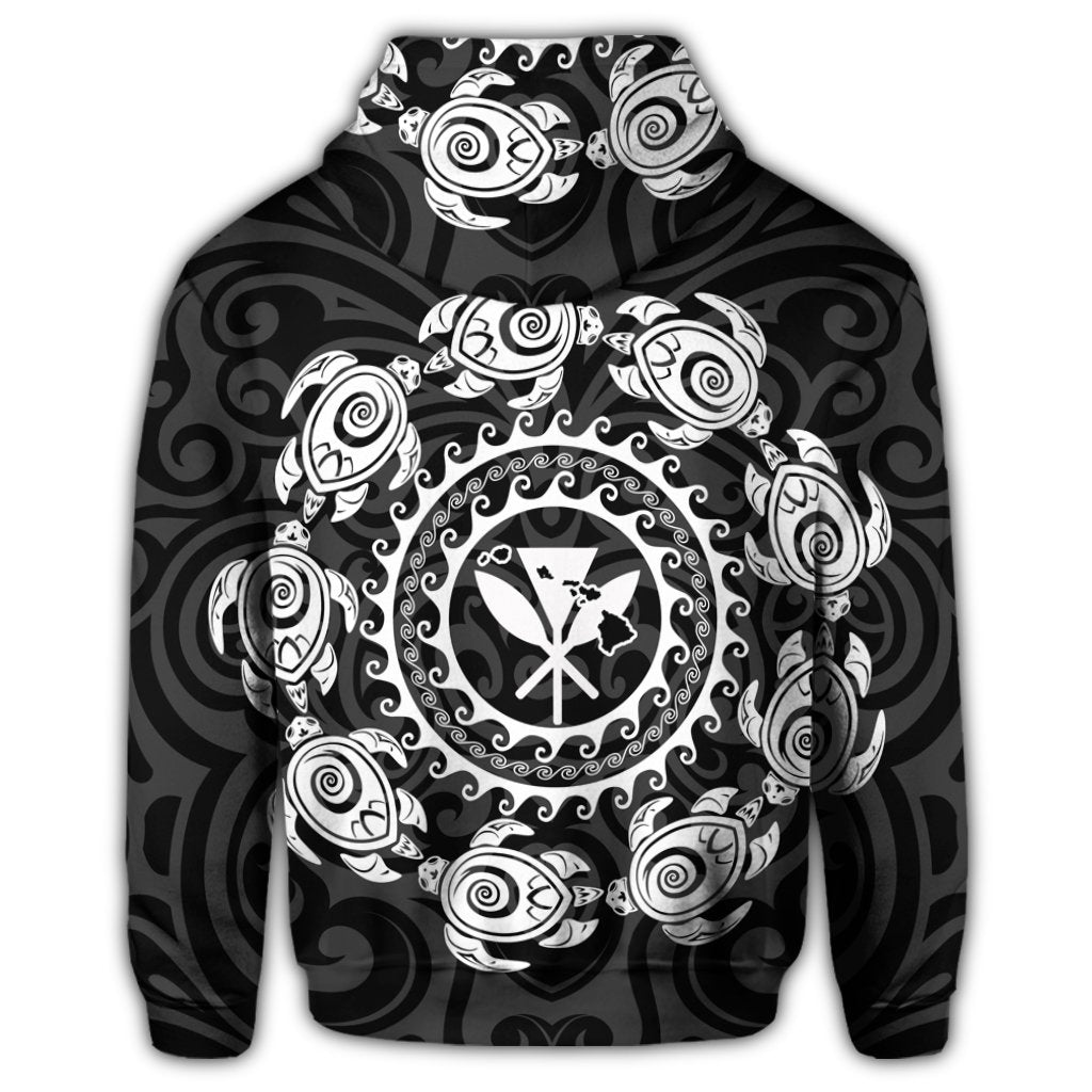 Hawaiian Map Kanaka Turtles Circle Style White Polynesian Zip Hoodie - Polynesian Pride