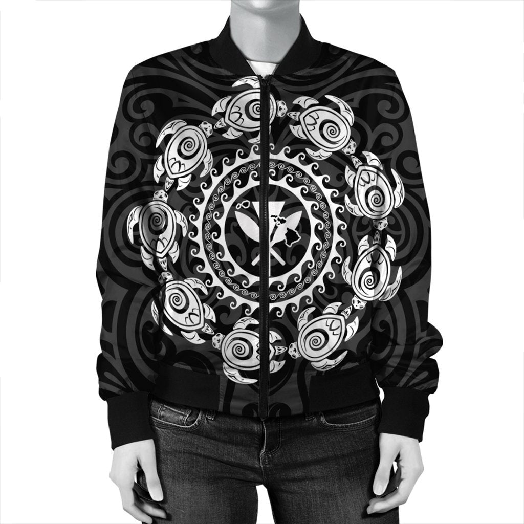 Hawaiian Map Kanaka Turtles Circle Style White Polynesian Bomber Jacket - AH - Polynesian Pride