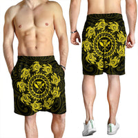 Hawaiian Map Kanaka Turtles Circle Style Yellow Polynesian Men's Shorts - AH - Polynesian Pride