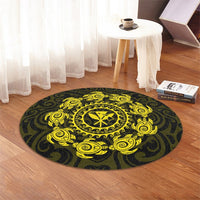 Hawaiian Map Kanaka Turtles Circle Style Yellow Polynesian Round Carpet - AH - Polynesian Pride