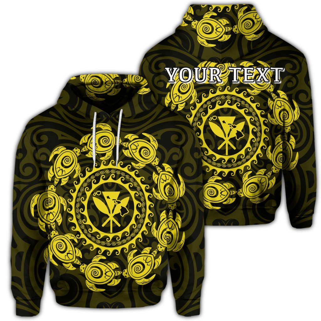 Custom Hawaiian Map Kanaka Turtles Circle Style Yellow Polynesian Hoodie Unisex Art - Polynesian Pride