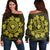 Hawaiian Map Kanaka Turtles Circle Style Yellow Polynesian Women's Off Shoulder Sweater - AH Black - Polynesian Pride