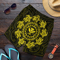 Hawaiian Map Kanaka Turtles Circle Style Yellow Polynesian Men's Shorts - AH Art - Polynesian Pride