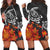 Hawaiian Map Kanaka Turtles Hibiscus Plumeria Hoodie Dress - AH Black - Polynesian Pride