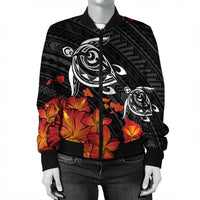 Hawaiian Map Kanaka Turtles Hibiscus Plumeria Bomber Jacket - AH - Polynesian Pride