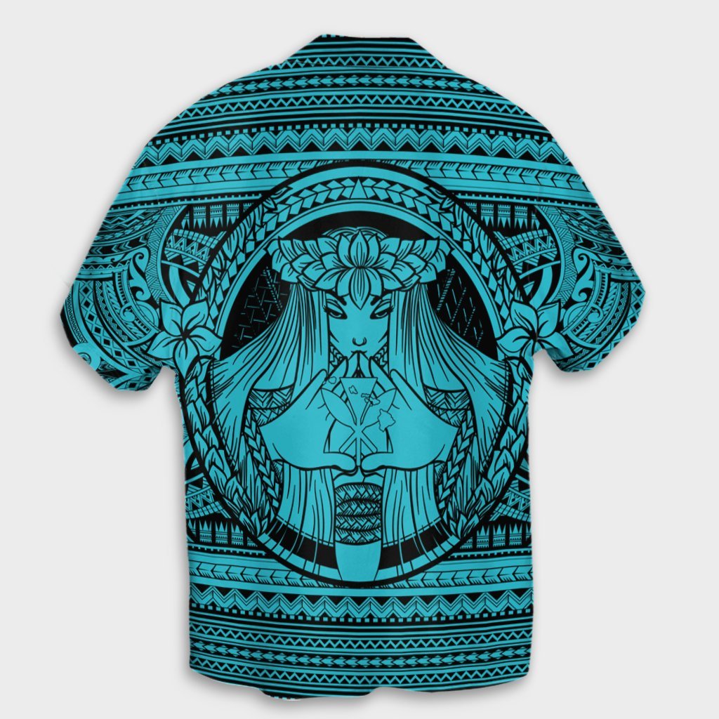 Hawaiian Map Madame Pele Kanaka Plumeria Polynesian Hawaiian Shirt Blue AH - Polynesian Pride