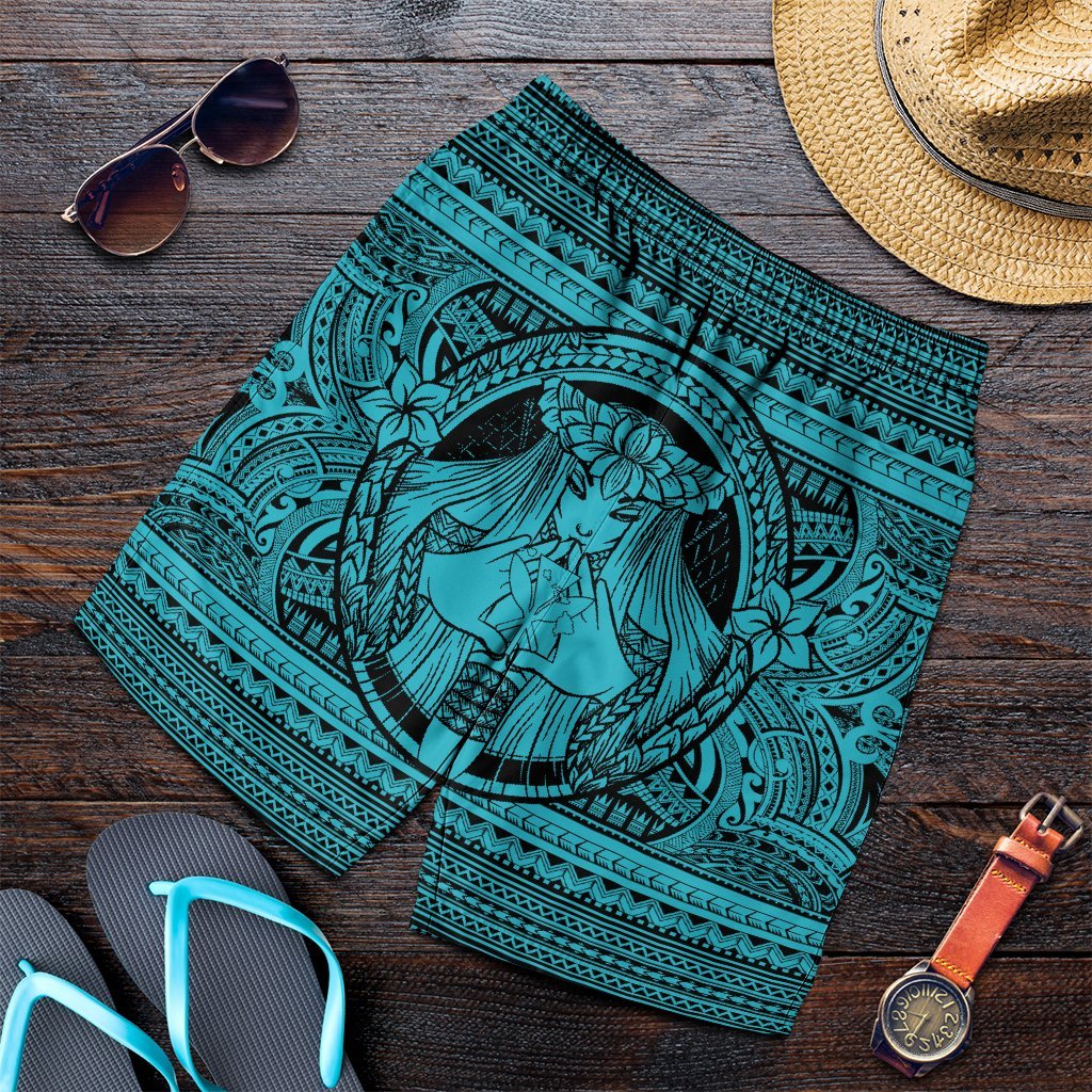 Hawaiian Map Madame Pele Kanaka Plumeria Polynesian Men's Shorts Blue AH Art - Polynesian Pride