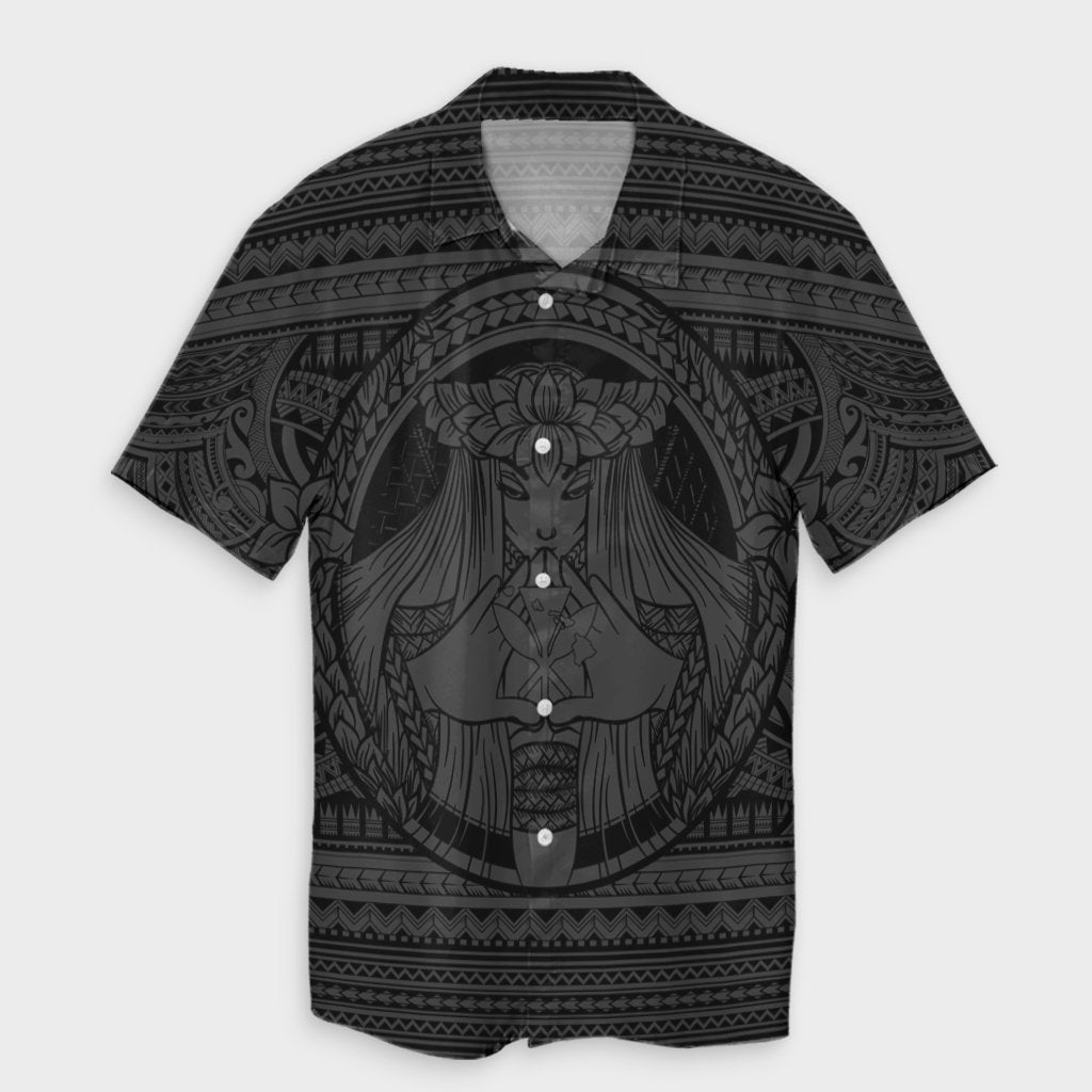 Hawaiian Map Madame Pele Kanaka Plumeria Polynesian Hawaiian Shirt Gray AH Unisex Black - Polynesian Pride