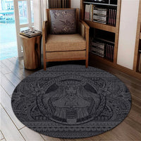 Hawaiian Map Madame Pele Kanaka Plumeria Polynesian Round Carpet Gray AH - Polynesian Pride