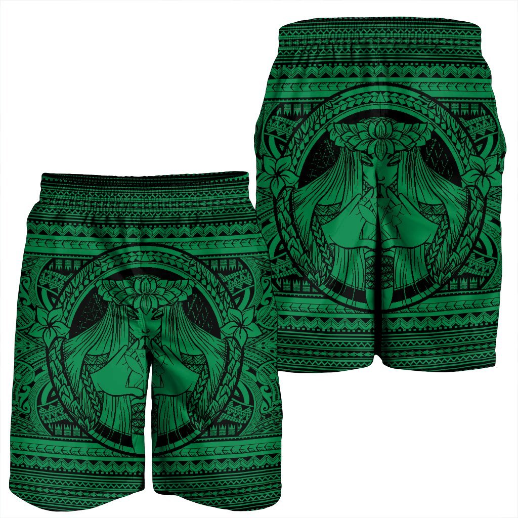 Hawaiian Map Madame Pele Kanaka Plumeria Polynesian Men's Shorts Green AH - Polynesian Pride