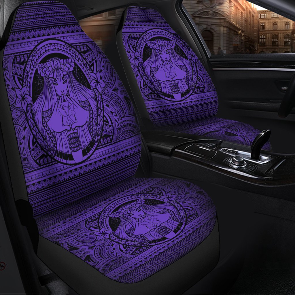 Hawaiian Map Madame Pele Kanaka Plumeria Polynesian Car Seat Covers Purple AH - Polynesian Pride