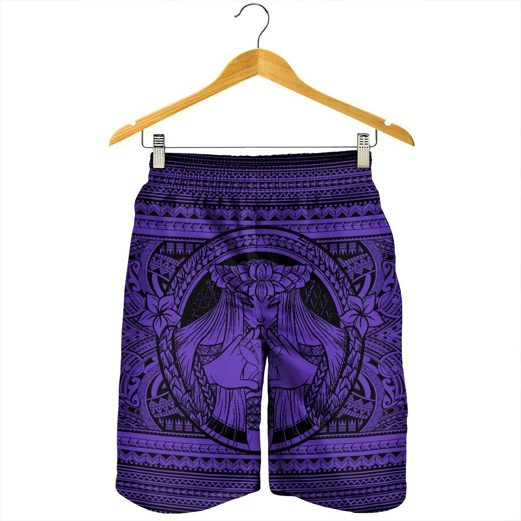 Hawaiian Map Madame Pele Kanaka Plumeria Polynesian Men's Shorts Purple AH - Polynesian Pride
