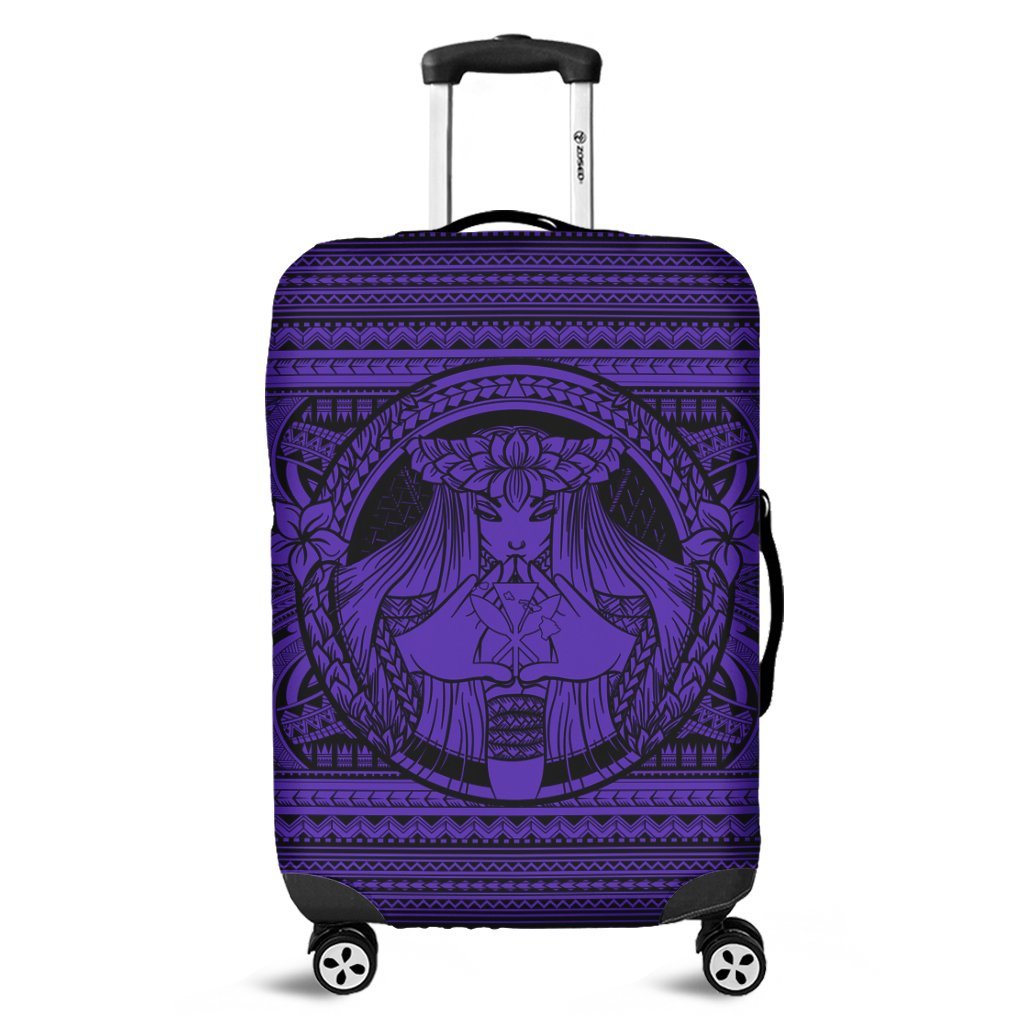 Hawaiian Map Madame Pele Kanaka Plumeria Polynesian Luggage Covers Purple AH Black - Polynesian Pride