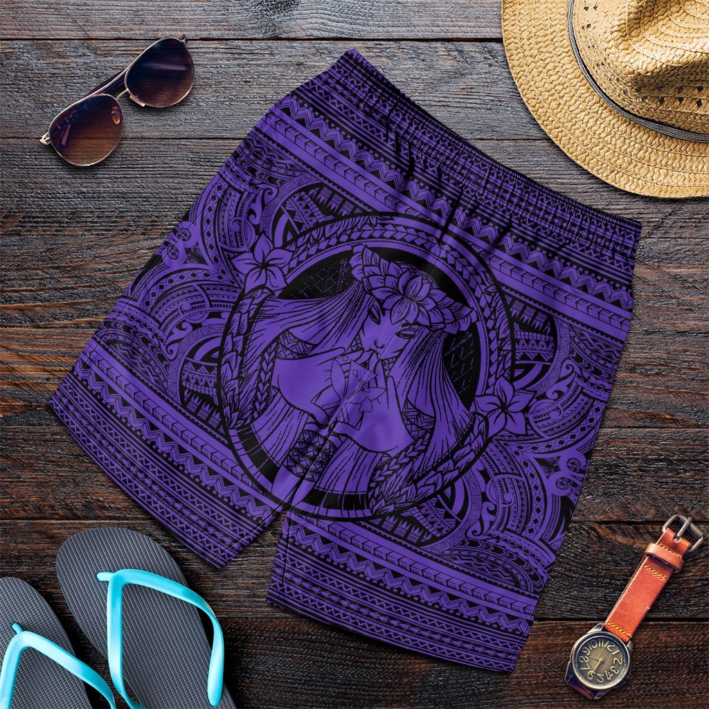 Hawaiian Map Madame Pele Kanaka Plumeria Polynesian Men's Shorts Purple AH Art - Polynesian Pride