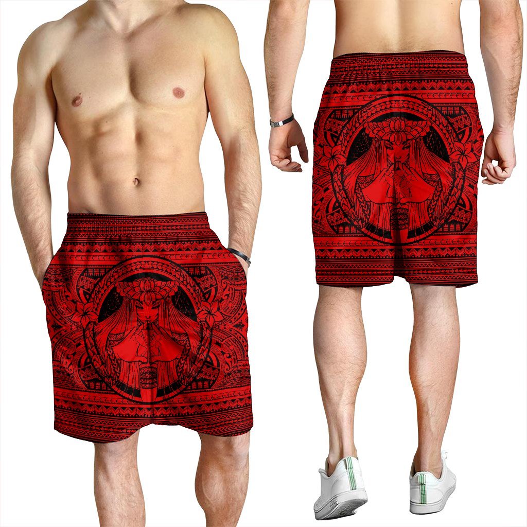 Hawaiian Map Madame Pele Kanaka Plumeria Polynesian Men's Shorts Red AH - Polynesian Pride