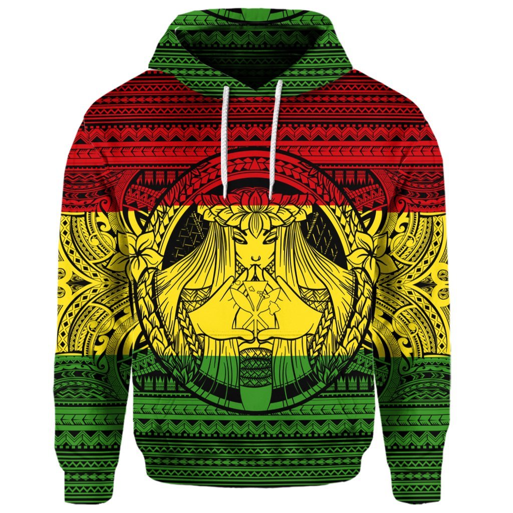 Custom Hawaiian Map Madame Pele Kanaka Plumeria Polynesian Hoodie Reggae - Polynesian Pride