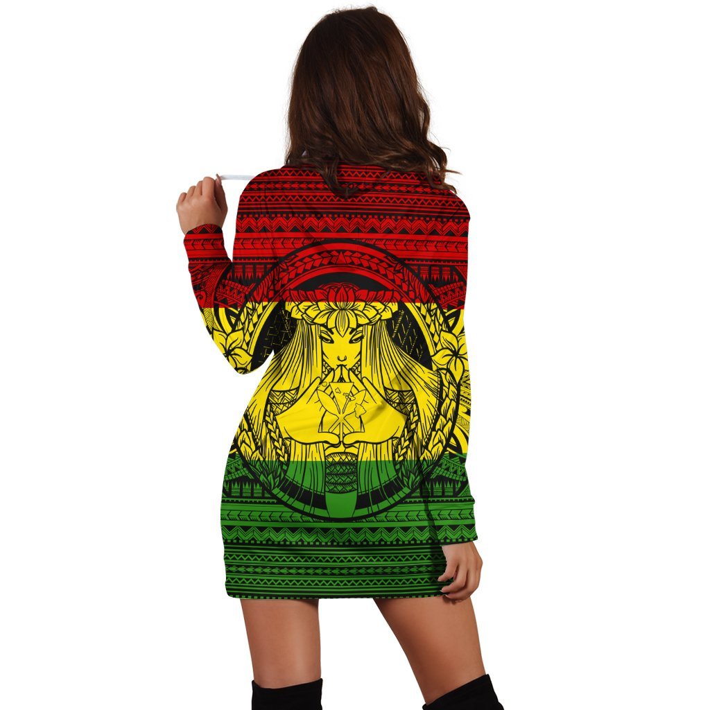 Hawaiian Map Madame Pele Kanaka Plumeria Polynesian Hoodie Dress Reggae AH - Polynesian Pride