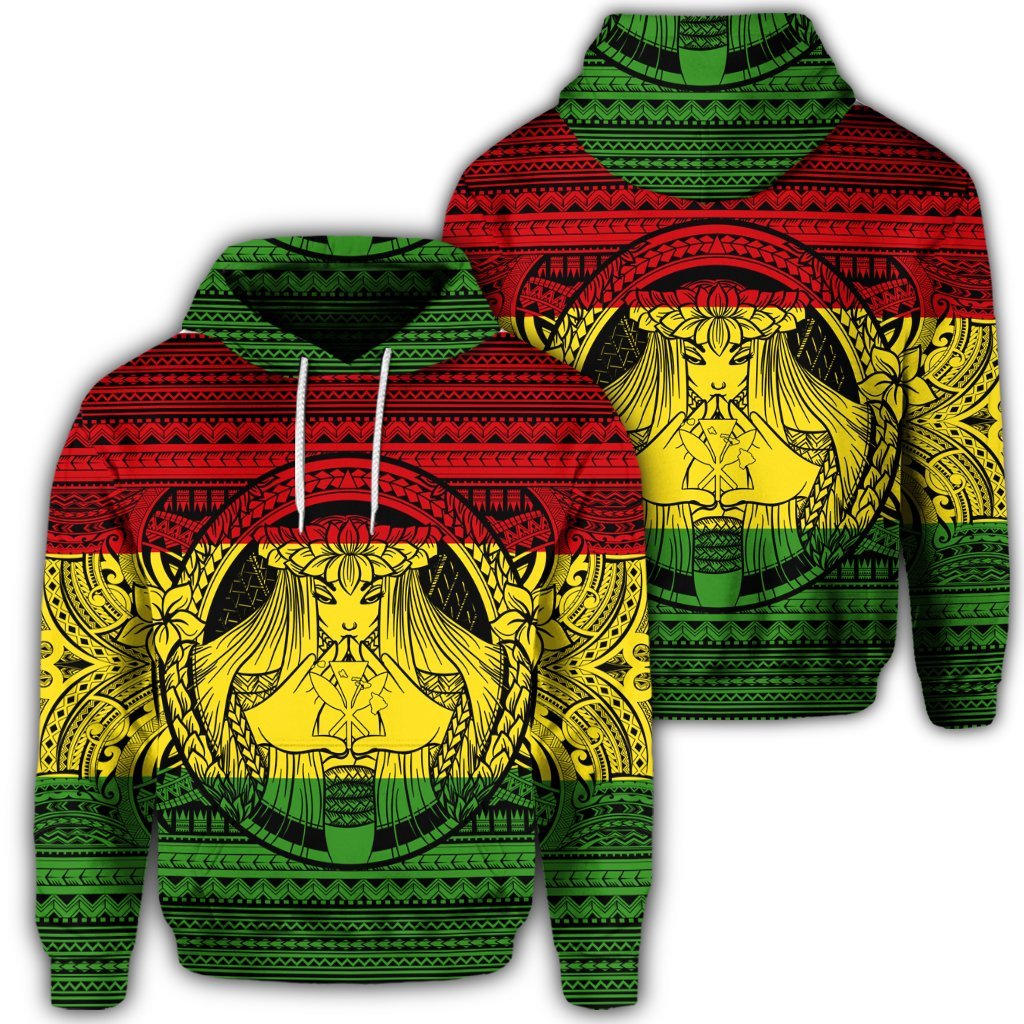 Hawaiian Map Madame Pele Kanaka Plumeria Polynesian Hoodie Reggae Unisex Art - Polynesian Pride