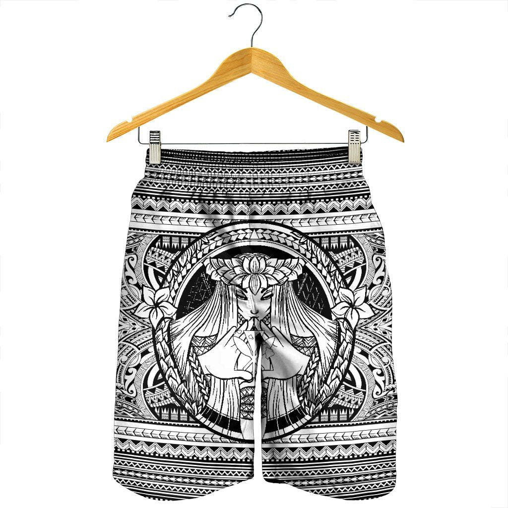 Hawaiian Map Madame Pele Kanaka Plumeria Polynesian Men's Shorts White AH - Polynesian Pride