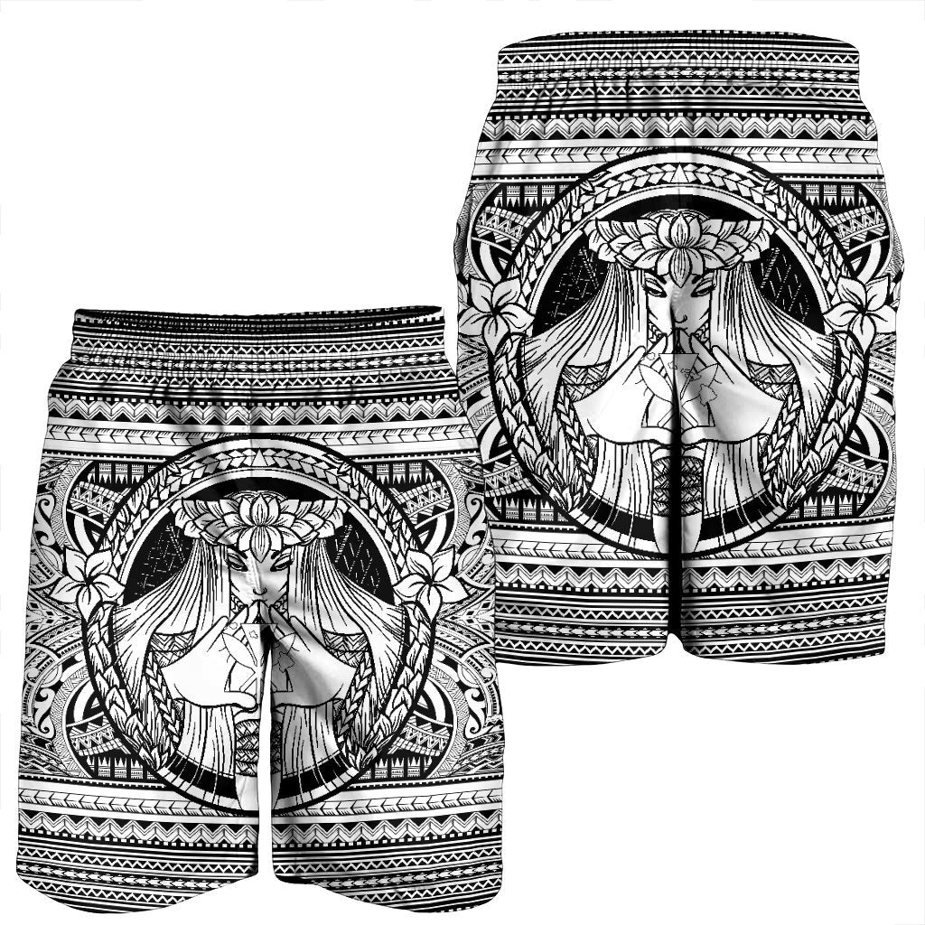 Hawaiian Map Madame Pele Kanaka Plumeria Polynesian Men's Shorts White AH - Polynesian Pride