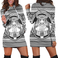 Hawaiian Map Madame Pele Kanaka Plumeria Polynesian Hoodie Dress White AH Black - Polynesian Pride