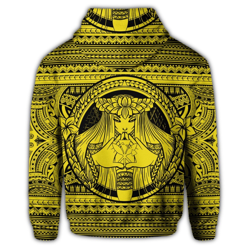 Hawaiian Map Madame Pele Kanaka Plumeria Polynesian Zip Hoodie Yellow - Polynesian Pride