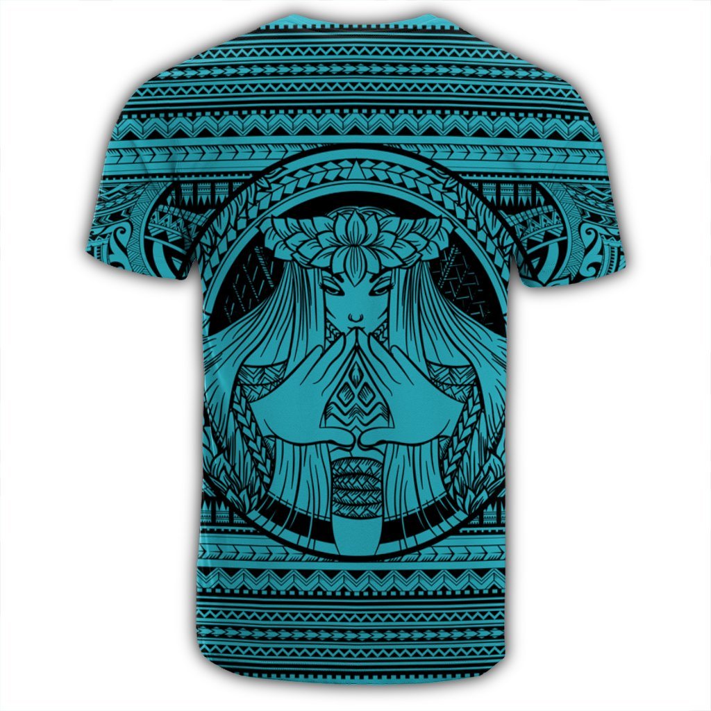 Hawaiian Map Madame Pele Mauna Kea Plumeria Polynesian T Shirt Blue - Polynesian Pride