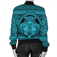 Hawaiian Map Madame Pele Mauna Kea Plumeria Polynesian Bomber Jacket Blue AH - Polynesian Pride