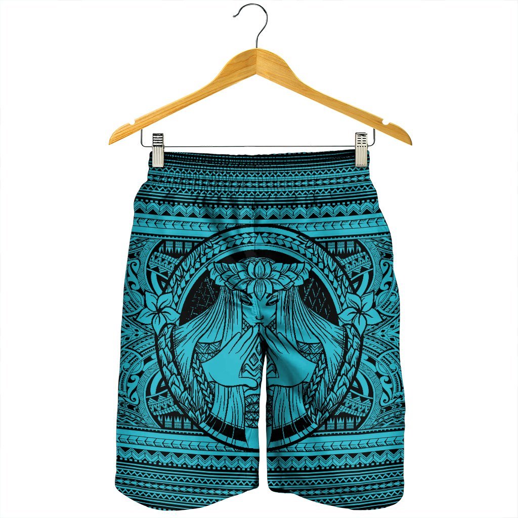 Hawaiian Map Madame Pele Mauna Kea Plumeria Polynesian Men's Shorts Blue AH - Polynesian Pride