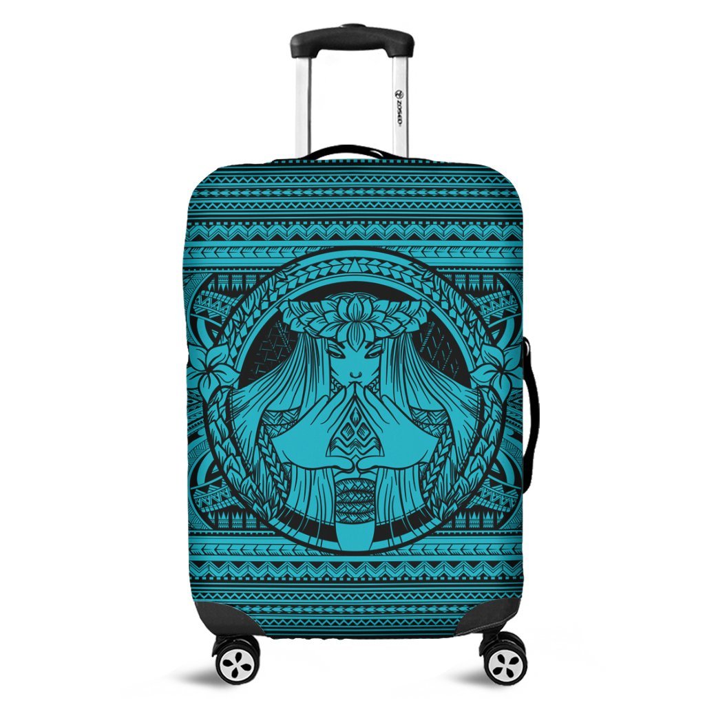 Hawaiian Map Madame Pele Mauna Kea Plumeria Polynesian Luggage Covers Blue AH Black - Polynesian Pride