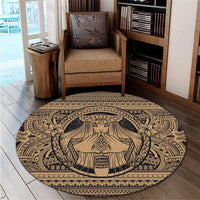 Hawaiian Map Madame Pele Mauna Kea Plumeria Polynesian Round Carpet Gold AH - Polynesian Pride