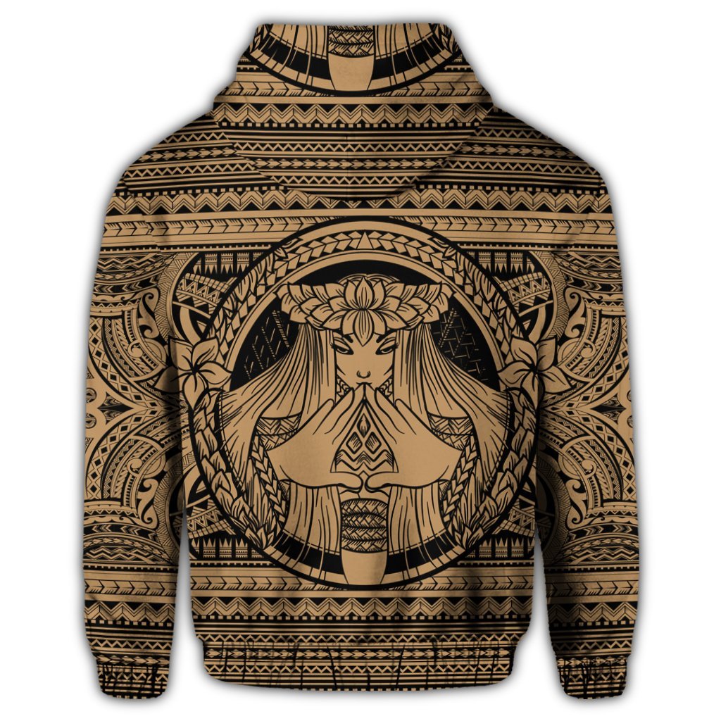 Hawaiian Map Madame Pele Mauna Kea Plumeria Polynesian Hoodie Gold - Polynesian Pride