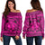 Hawaiian Map Madame Pele Mauna Kea Plumeria Polynesian Women's Off Shoulder Sweater Pink AH Black - Polynesian Pride