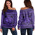 Hawaiian Map Madame Pele Mauna Kea Plumeria Polynesian Women's Off Shoulder Sweater Purple AH Black - Polynesian Pride