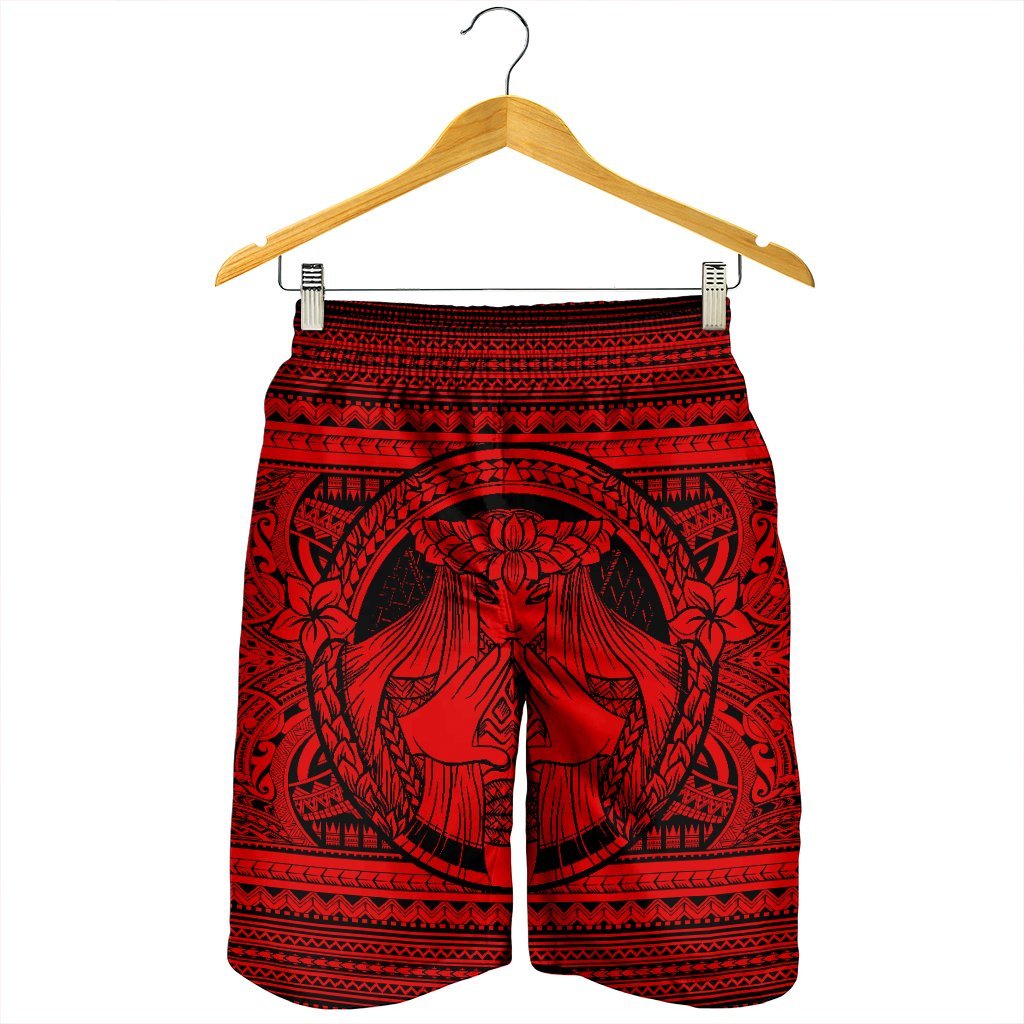 Hawaiian Map Madame Pele Mauna Kea Plumeria Polynesian Men's Shorts Red AH - Polynesian Pride