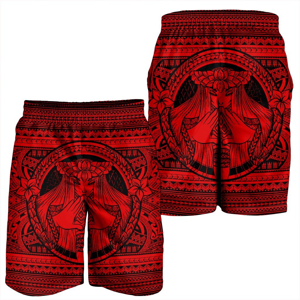 Hawaiian Map Madame Pele Mauna Kea Plumeria Polynesian Men's Shorts Red AH - Polynesian Pride