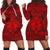 Hawaiian Map Madame Pele Mauna Kea Plumeria Polynesian Hoodie Dress Red AH Black - Polynesian Pride