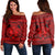 Hawaiian Map Madame Pele Mauna Kea Plumeria Polynesian Women's Off Shoulder Sweater Red AH Black - Polynesian Pride