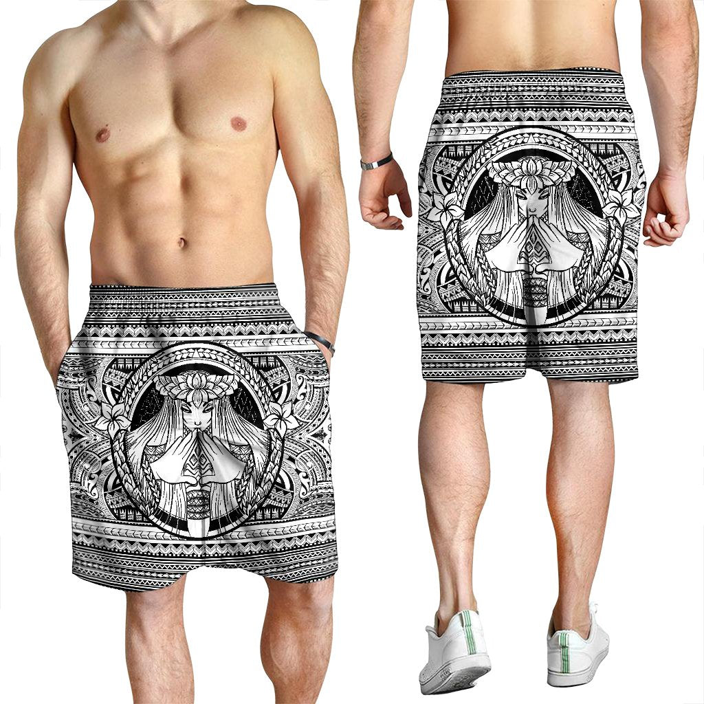 Hawaiian Map Madame Pele Mauna Kea Plumeria Polynesian Men's Shorts White AH - Polynesian Pride