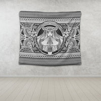 Hawaiian Map Madame Pele Mauna Kea Plumeria Polynesian Tapestry White AH - Polynesian Pride