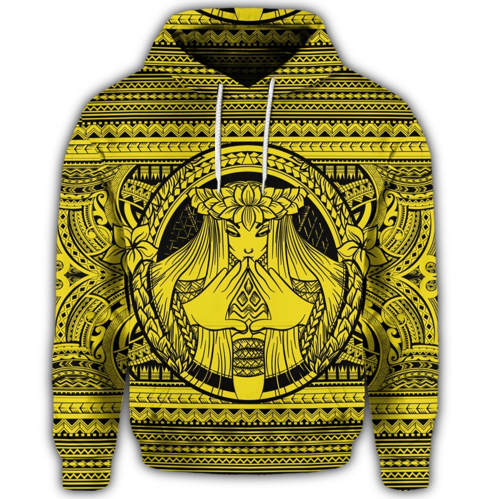Hawaiian Map Madame Pele Mauna Kea Plumeria Polynesian Hoodie Yellow - Polynesian Pride