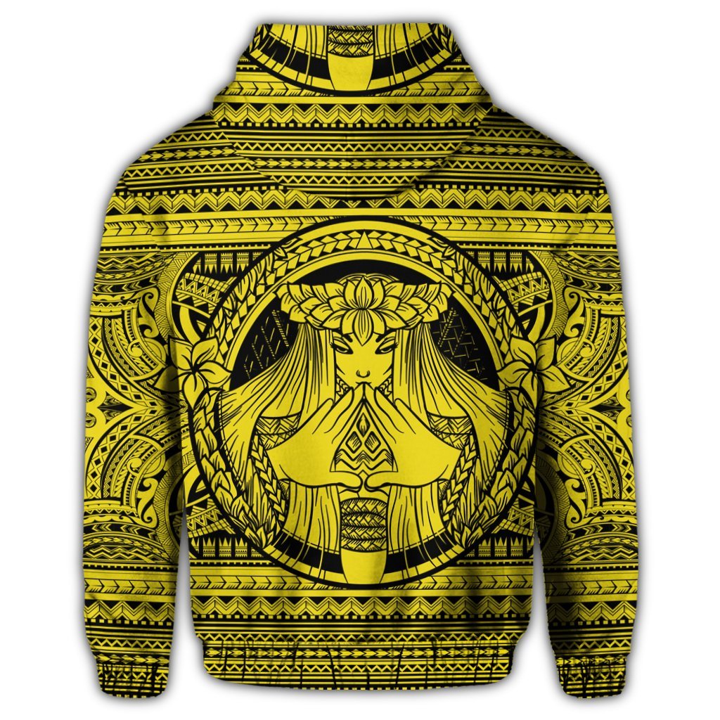 Hawaiian Map Madame Pele Mauna Kea Plumeria Polynesian Zip Hoodie Yellow - Polynesian Pride
