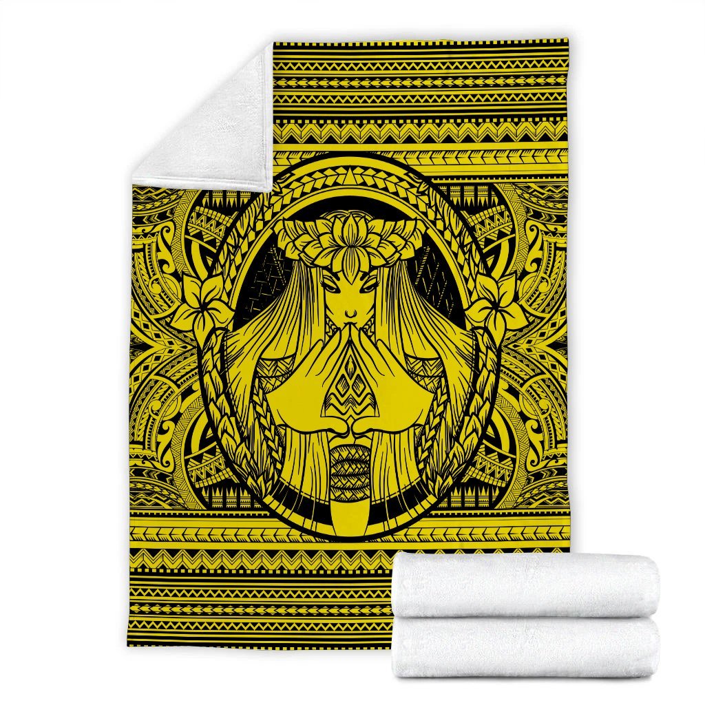Hawaiian Map Madame Pele Mauna Kea Plumeria Polynesian Premium Blankets Yellow AH - Polynesian Pride
